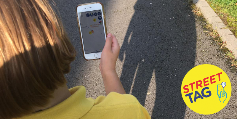 Using the Street Tag app walking home from school.